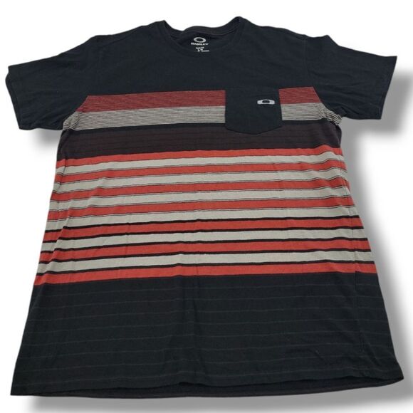 Oakley Shirt Size Large Slim Fit T-Shirt Stripes Striped Embroidered Oakley Logo - Picture 1 of 5